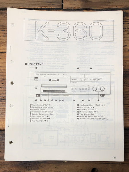 Yamaha K-360 Cassette  Service Manual *Original*