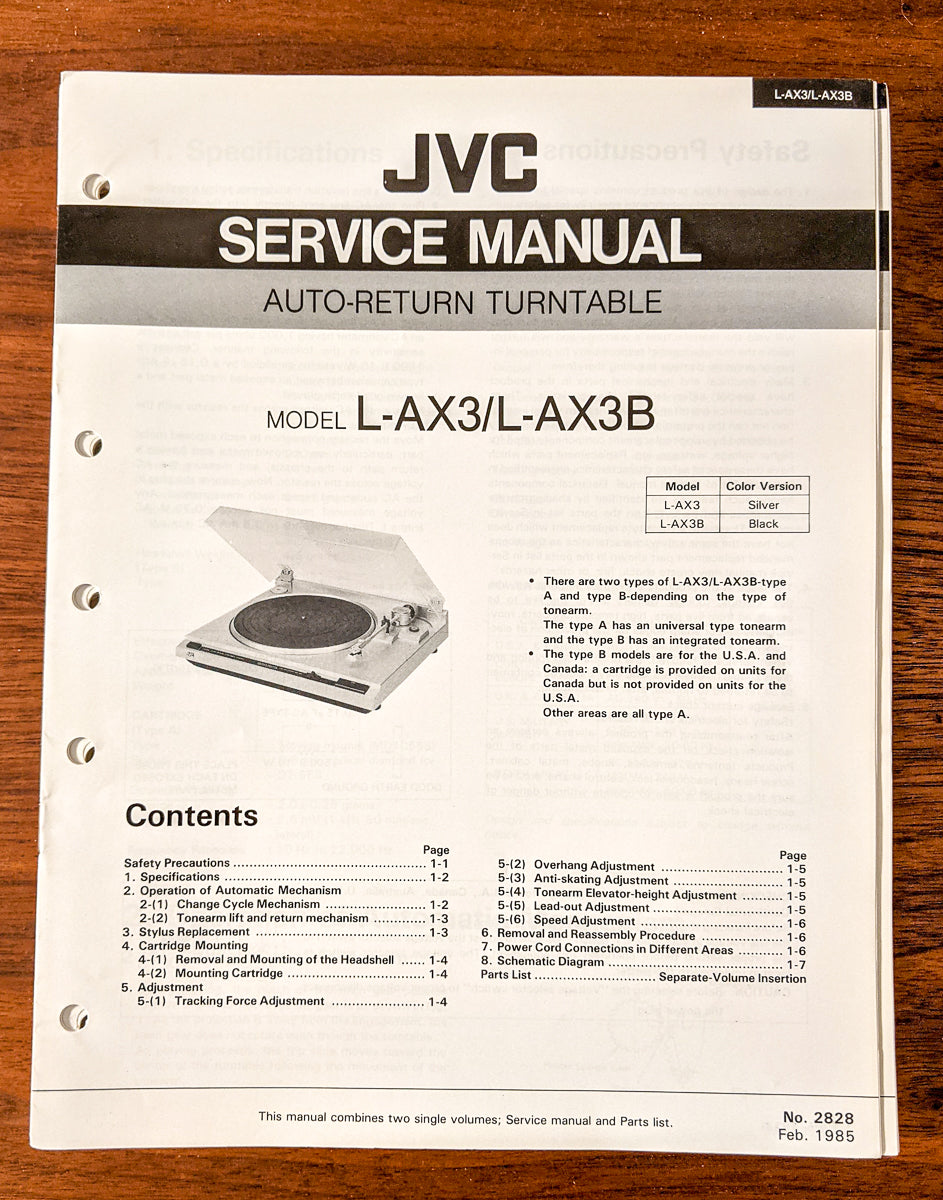 JVC L-AX3 L-AX3B Record Player / Turntable Service Manual *Original*