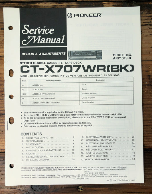 Pioneer CT-X707WR(BK) Double Cassette Deck Service Manual *Original*