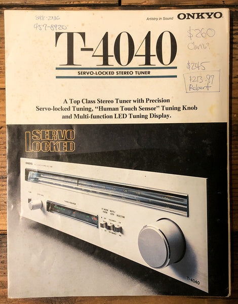 Onkyo T-4040 Tuner 3pg Dealer Brochure *Orig*