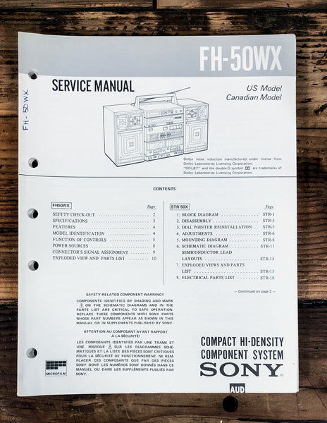 Sony FH-50WX Stereo / Boombox  Service Manual *Original*