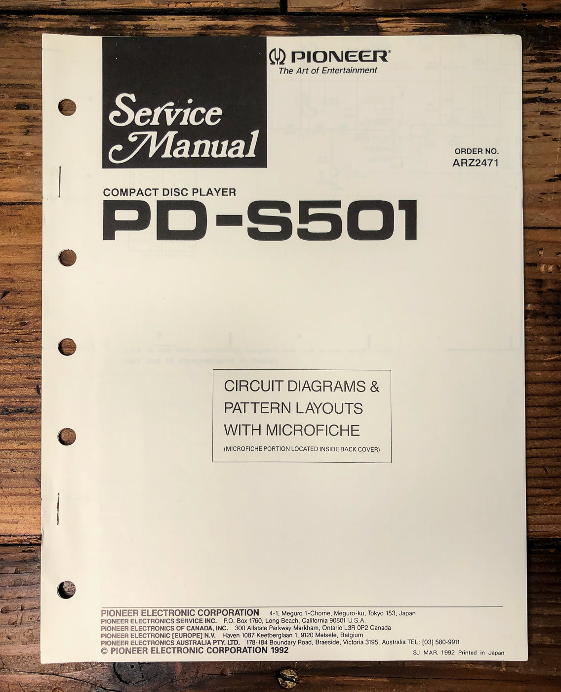 Pioneer PD-S501 CD Player Service Manual *Original*