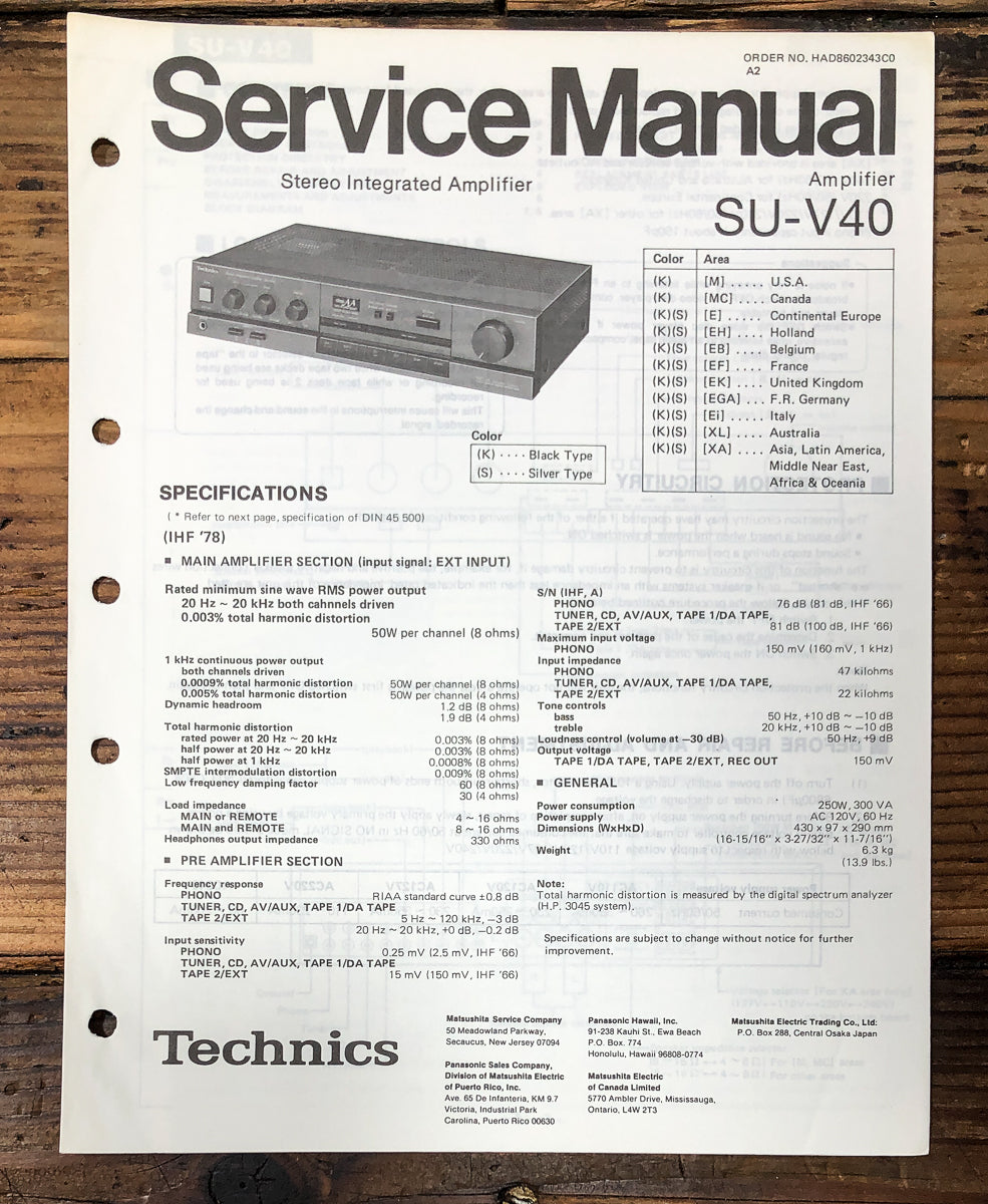 Technics SU-V40 Amplifier Service Manual *Original*
