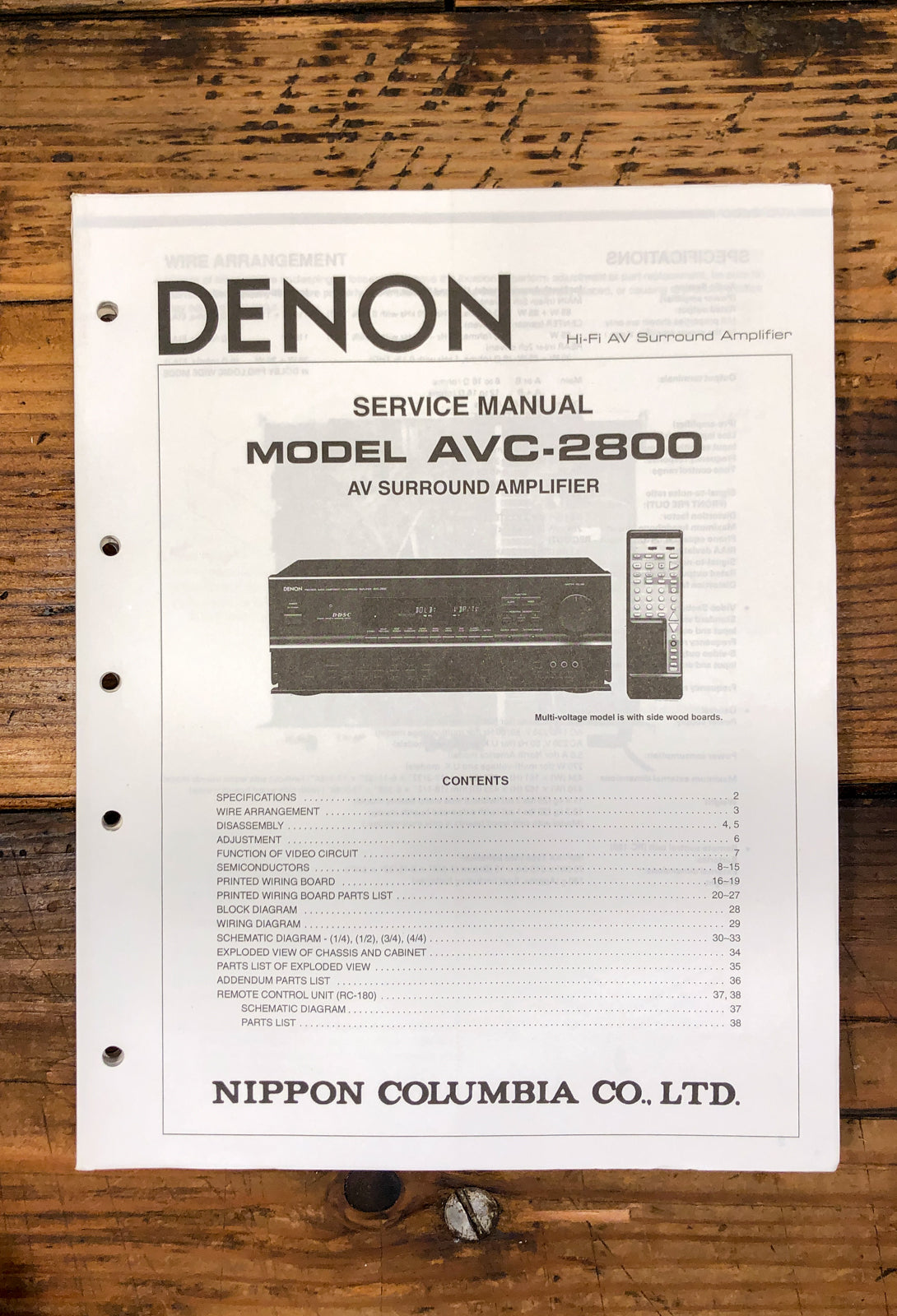 Denon AVC-2800 AV Amplifier  Service Manual *Original*