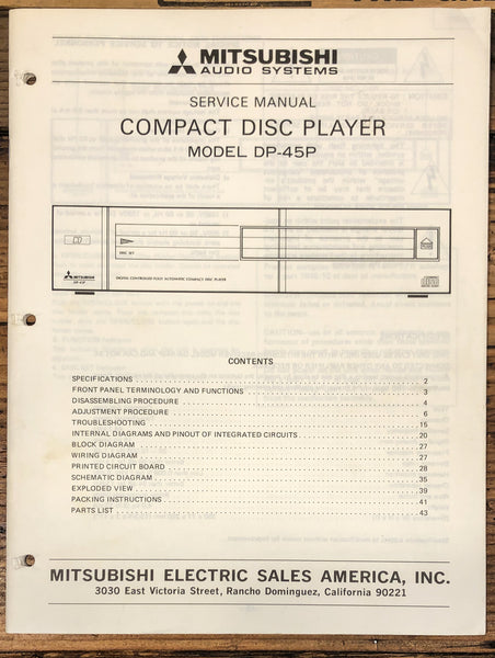 Mitsubishi DP-45P CD Player  Service Manual *Original*