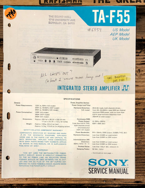 Sony TA-F55 Amplifier  Service Manual *Original*