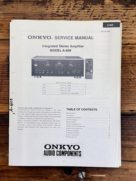 Sony A-809 Amplifier  Service Manual *Original*