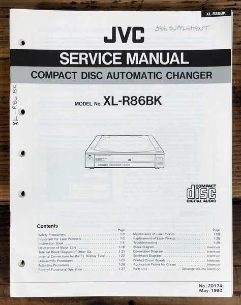 JVC XL-R86BK XL-R86 CD Changer  Service Manual *Original*