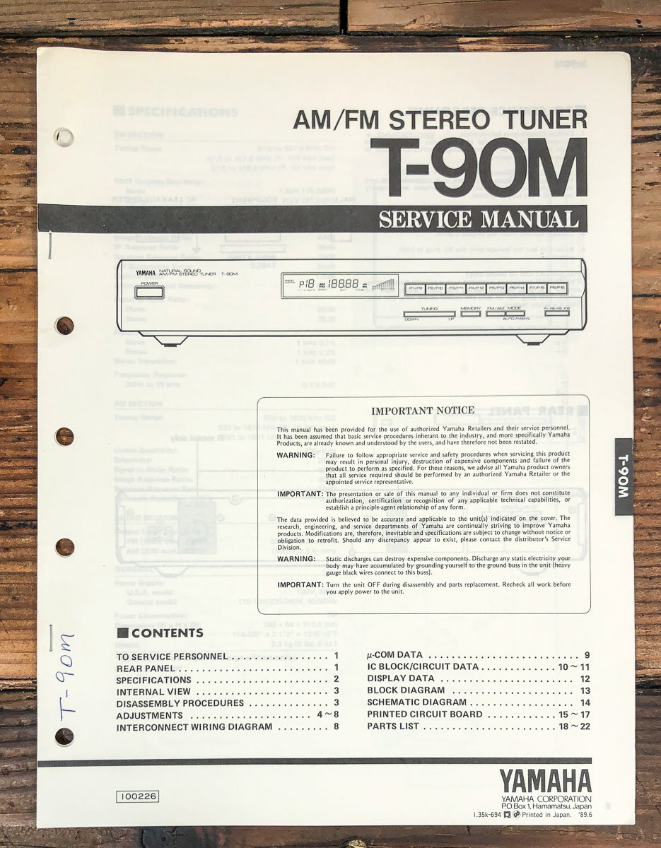 Yamaha T-90M Tuner Service Manual *Original*