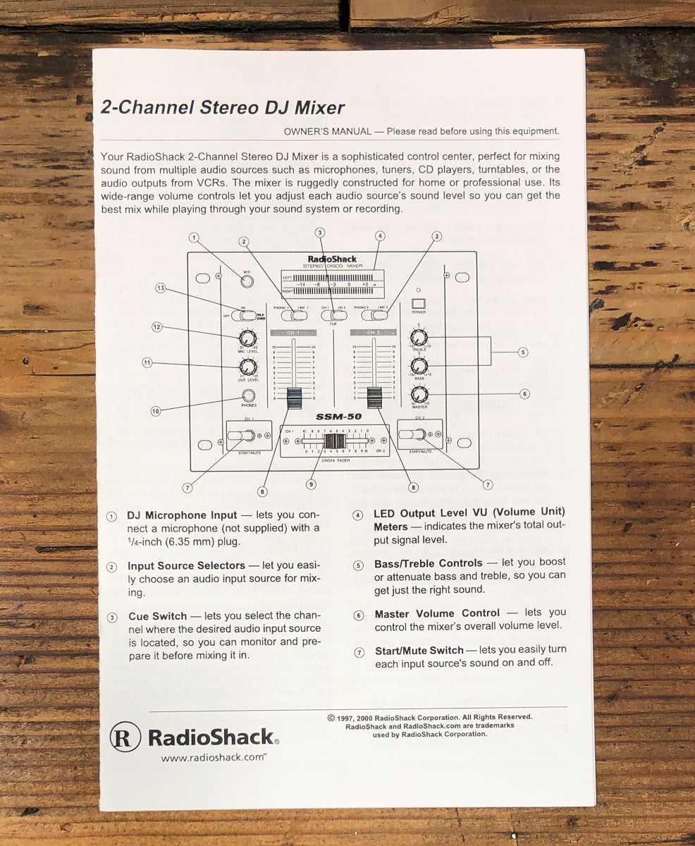 Radio Shack 32-3005 DJ Mixer Owners / User Manual *Original*