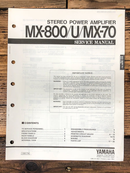 Yamaha MX-800 MX-70 Amplifier Service Manual *Original*