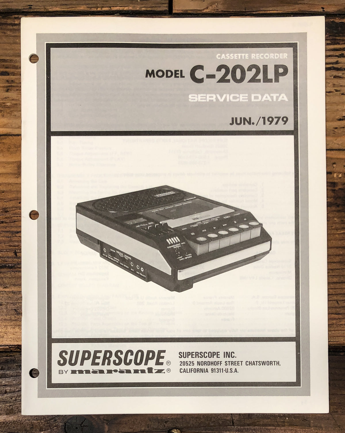 Superscope C-202 LP C-202LP Portable Cassette Service Manual *Original*