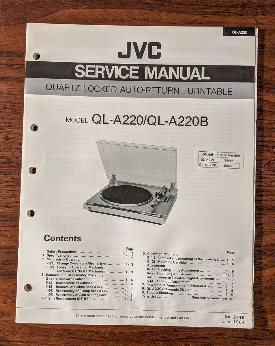 JVC QL-A220 QL-A220B Record Player / Turntable Service Manual *Original*