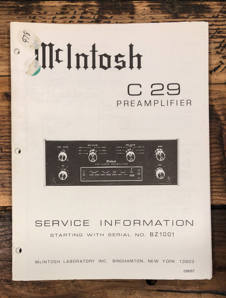 McIntosh C 29 C29 Preamplifier  Service Manual *Original* #1