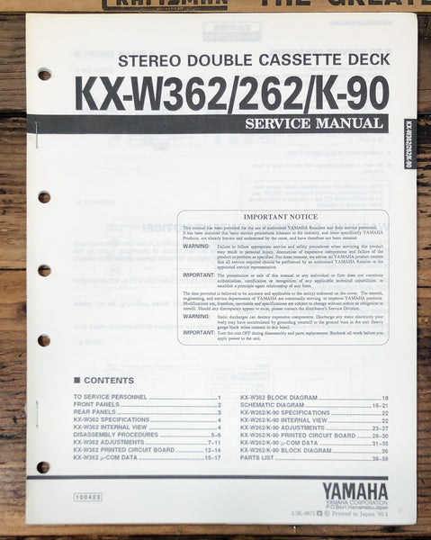 Yamaha KX-W362 -W262 K-90 Cassette  Service Manual *Original*