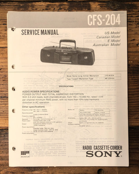 Sony CFS-204 Stereo  Service Manual *Original*
