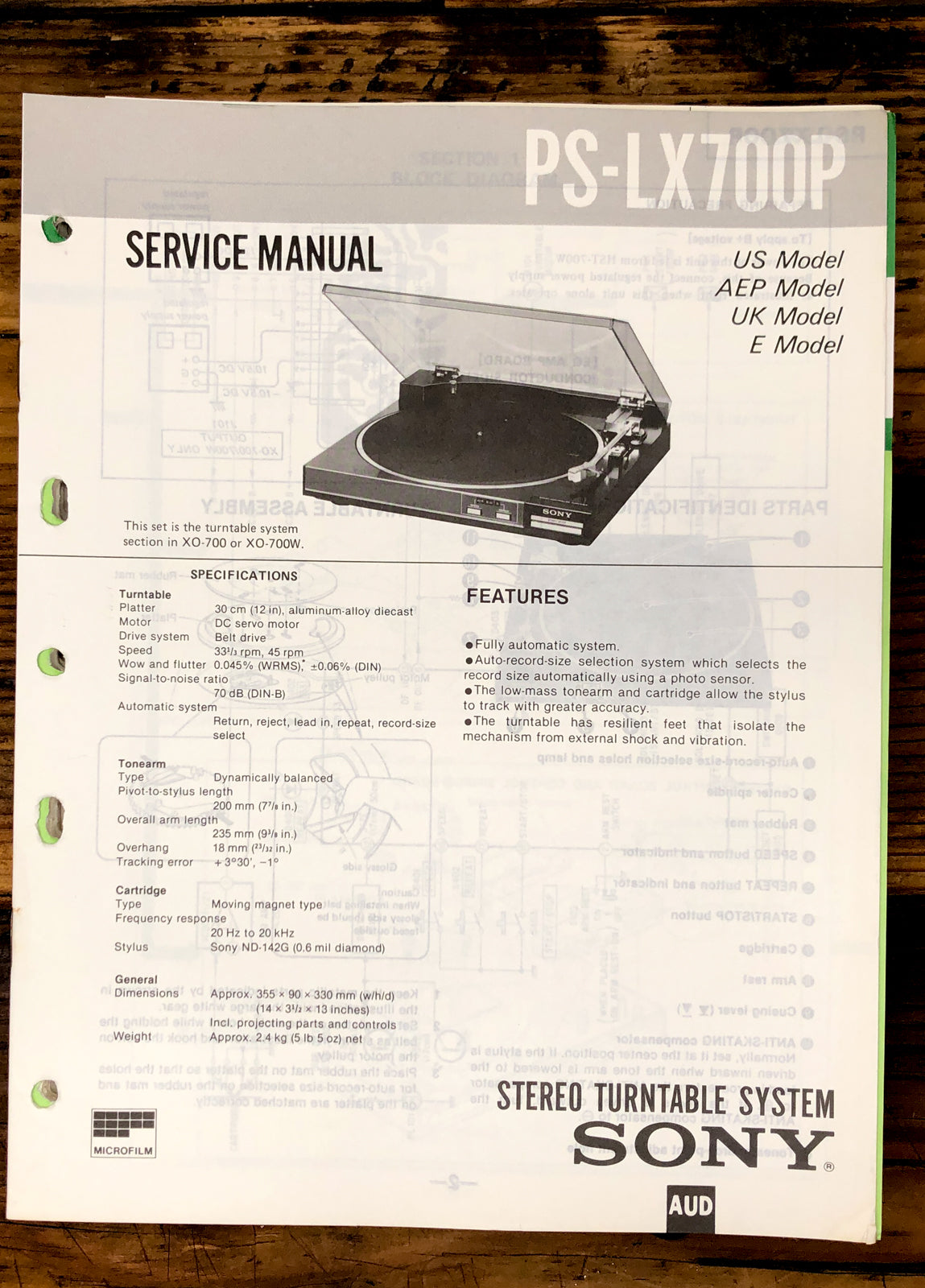 Sony PS-LX700P Record Player / Turntable  Service Manual *Original*