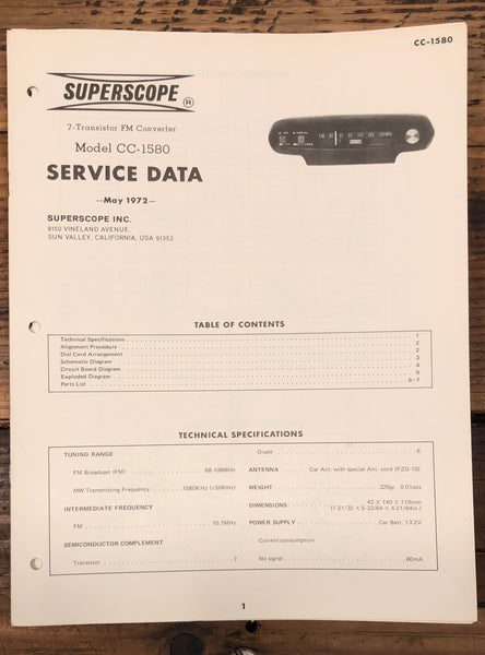 Superscope CC-1580 Tuner  Service Manual *Original*