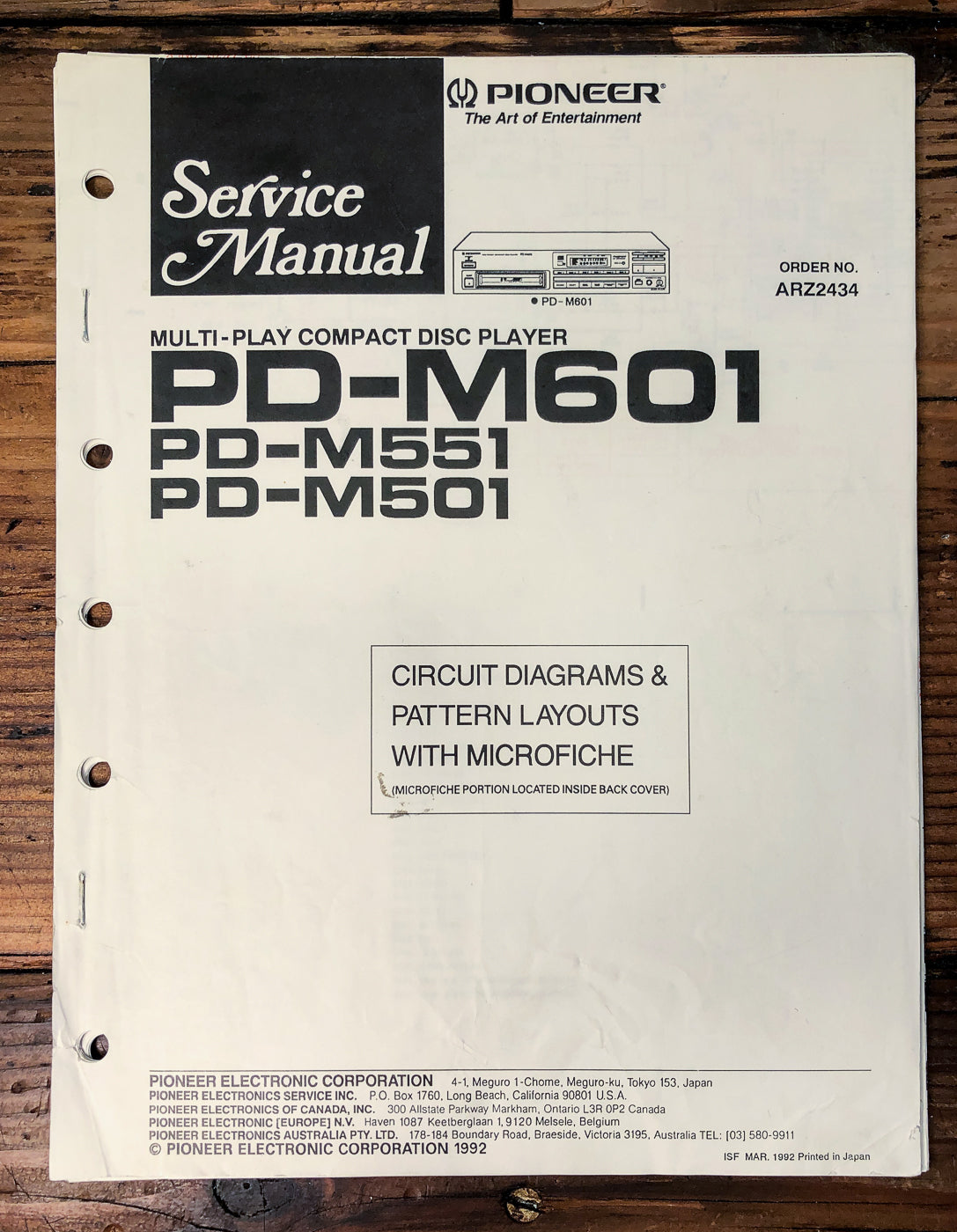 Pioneer PD-M601 PD-M551 PD-M501 CD Changer Service Manual *Original*