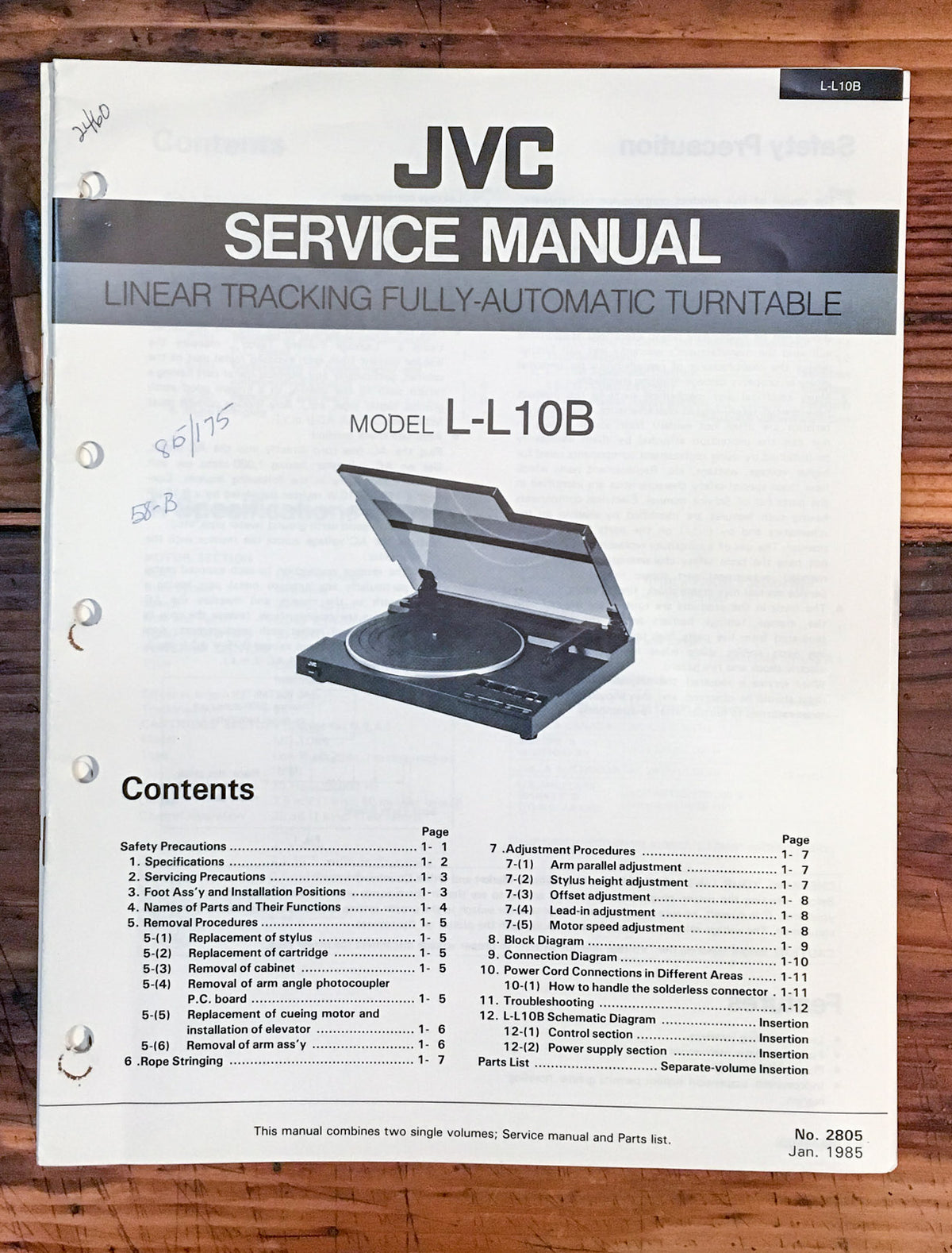 JVC L-L10B Record Player / Turntable  Service Manual *Original*