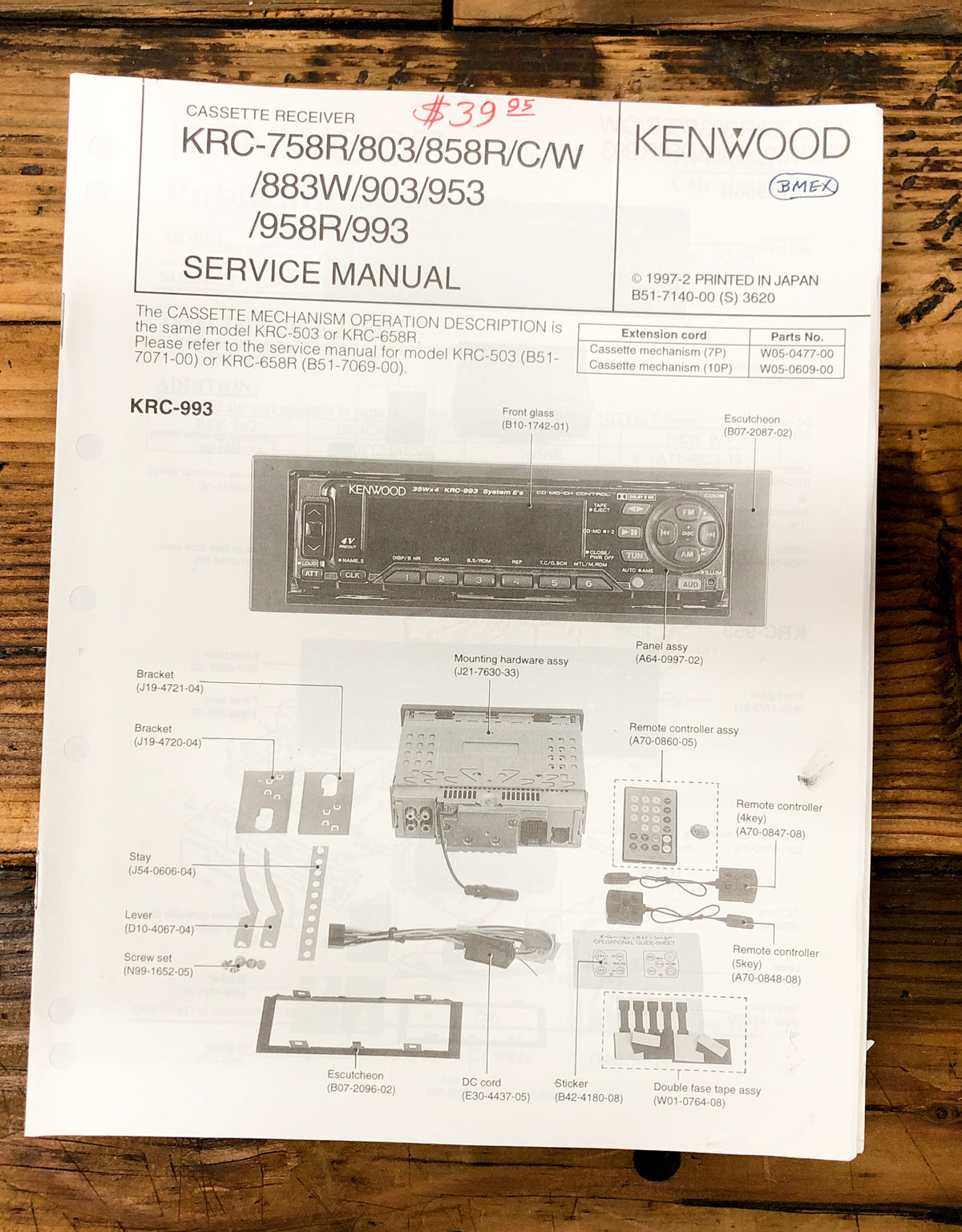 Kenwood KRC-758R -803 -858R -993 -953 Car Radio  Service Manual *Original*