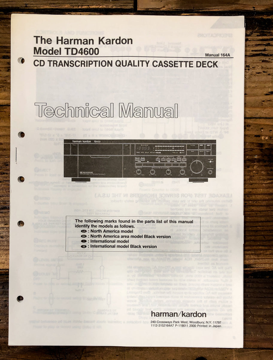 Harman Kardon TD4600 TD-4600 Cassette Service Manual *Original* #1