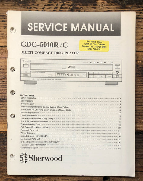 Sherwood CDC-5010R CDC-5010C CD Player  Service Manual *Original*