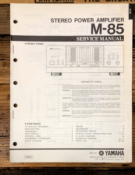Yamaha M-85 Amplifier  Service Manual *Original*