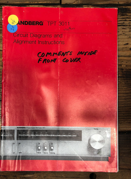 Tandberg TPT-3011 TPT3011 Tuner Circuit Diagrams & AlignmentManual *Original*