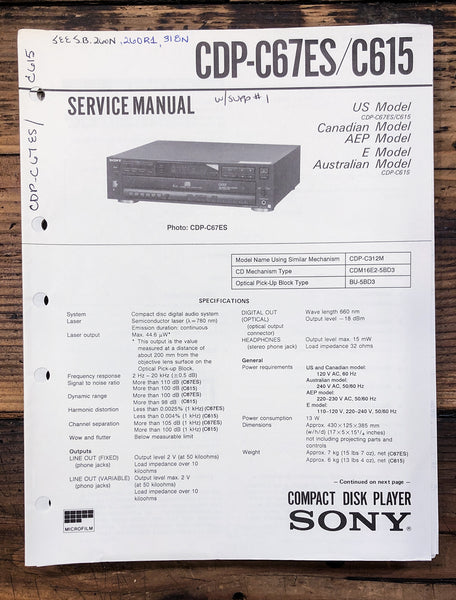 Sony CDP-C67ES CDP-C615 CD Player  Service Manual *Original*