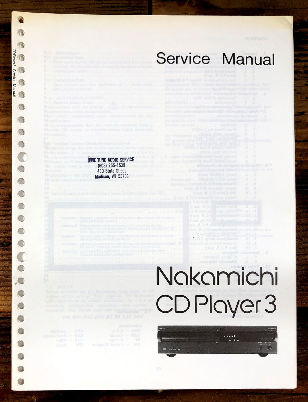 Nakamichi CD Player 3 Compact Disc Player Service Manual *Original*