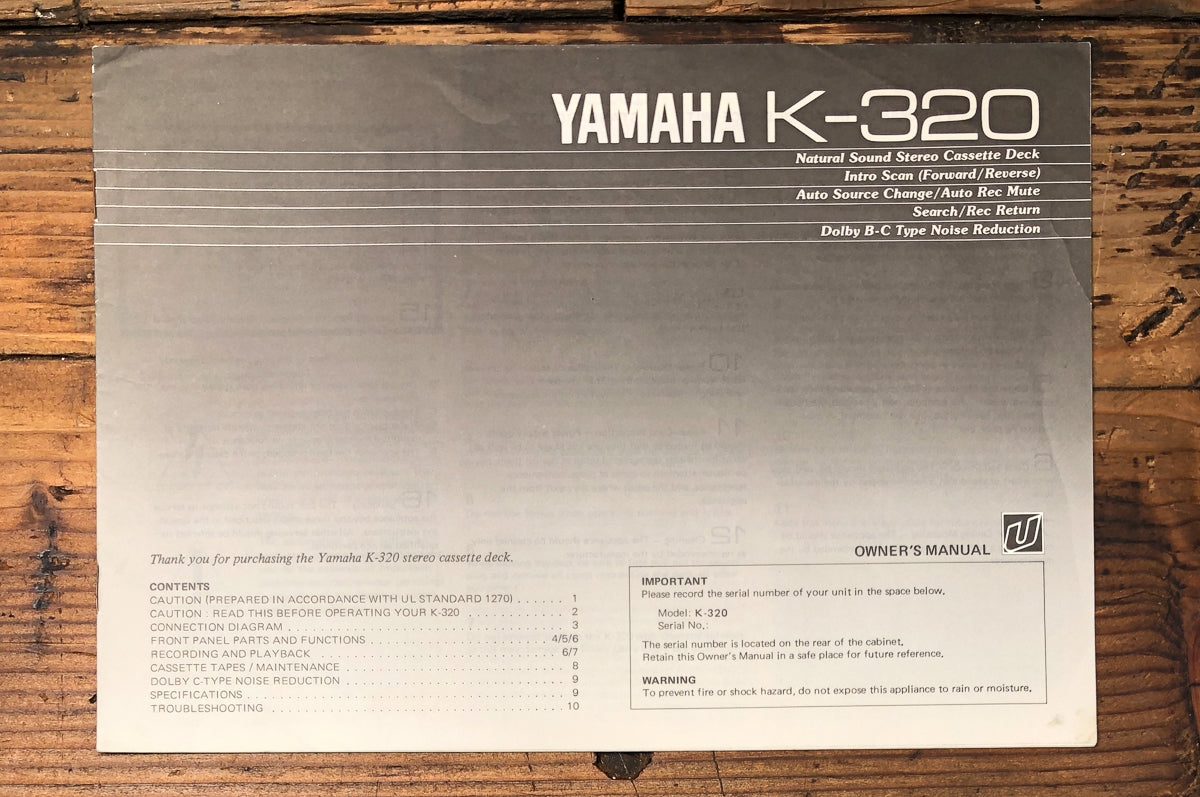 Yamaha K-320 Cassette Owners / User Manual *Original*