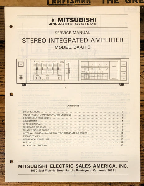Mitsubishi DA-U15 Amplifier  Service Manual *Original*