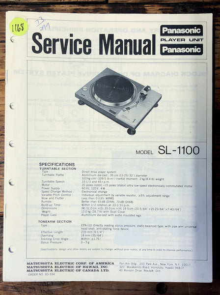 Technics SL-1100 Record Player / Turntable  Service Manual *Original*