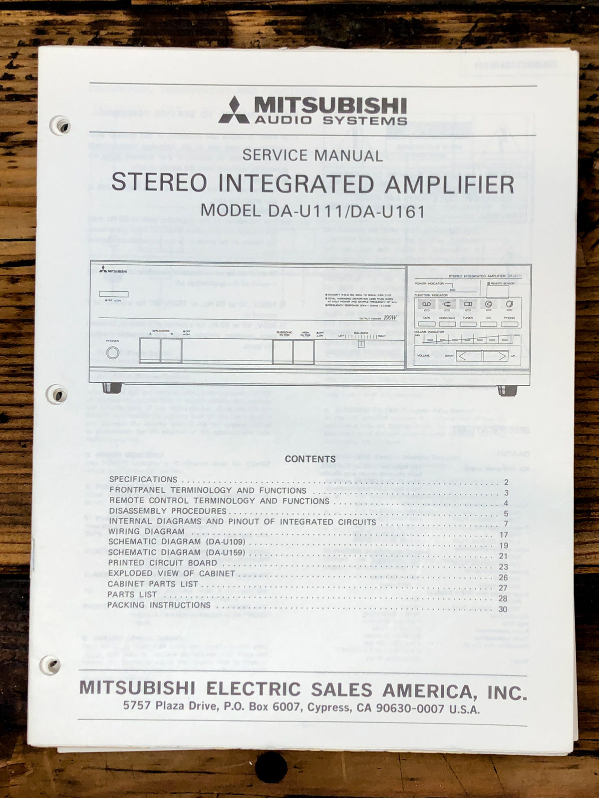 Mitsubishi DA-U111 DA-U161 Amplifier Service Manual *Original*