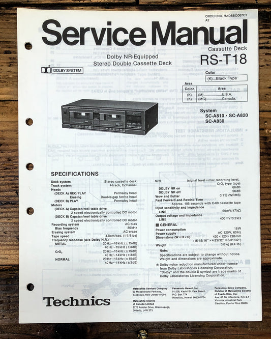 Technics RS-T18 Cassette Service Manual *Original*