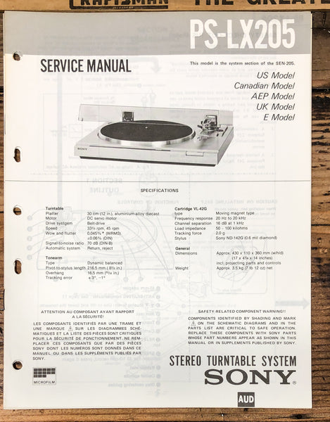 Sony PS-LX205 Record Player / Turntable  Service Manual *Original*
