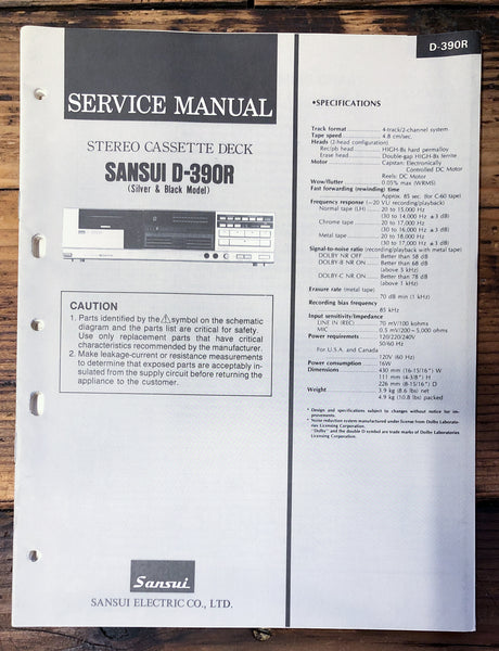 Sansui D-390R Cassette  Service Manual *Original*