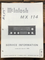 McIntosh MX114 MX-114 Tuner / Preamp  Service Manual *Original*