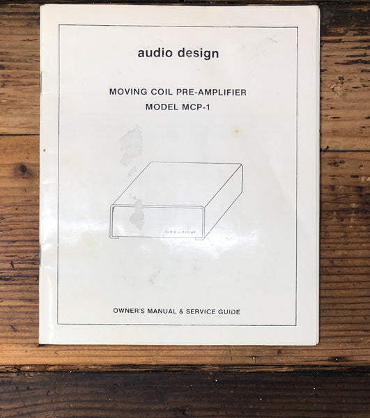 Audio Design MCP-1 Moving Coil Preamp  Owner / User Manual *Original*