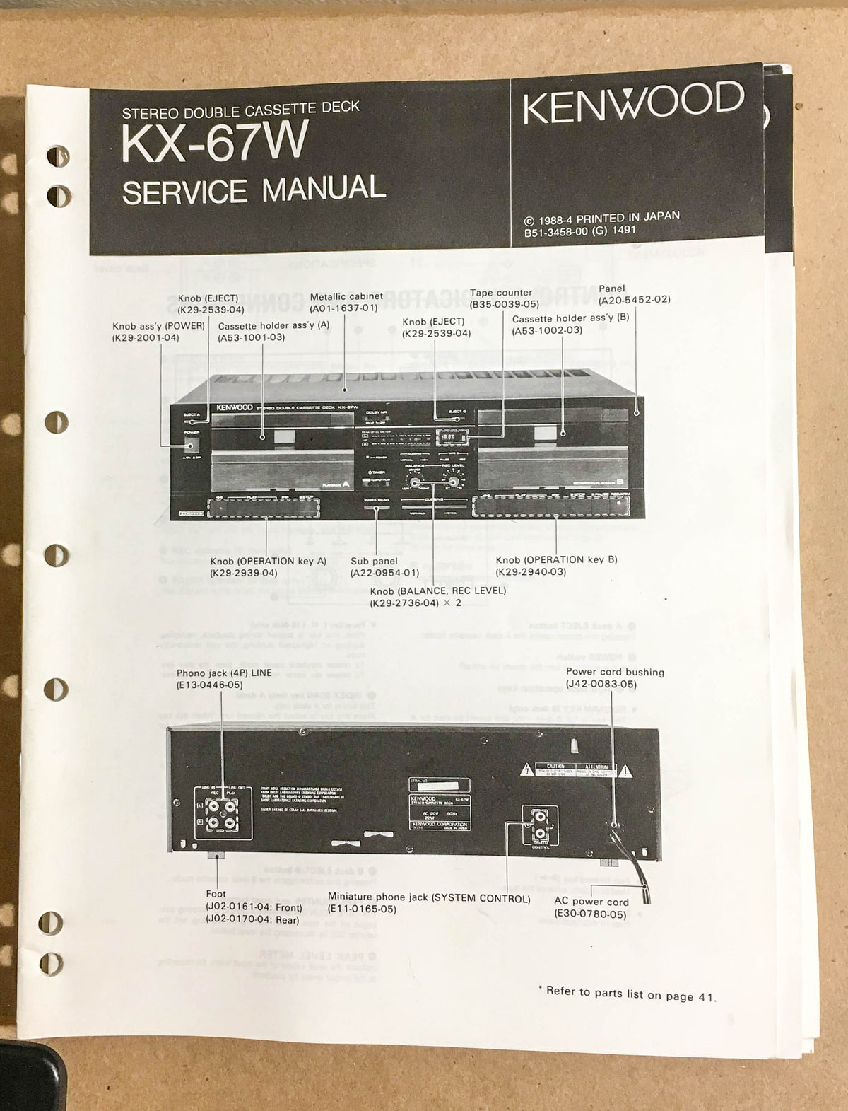 Kenwood KX-56W KX-56CW Cassette  Service Manual *Original*