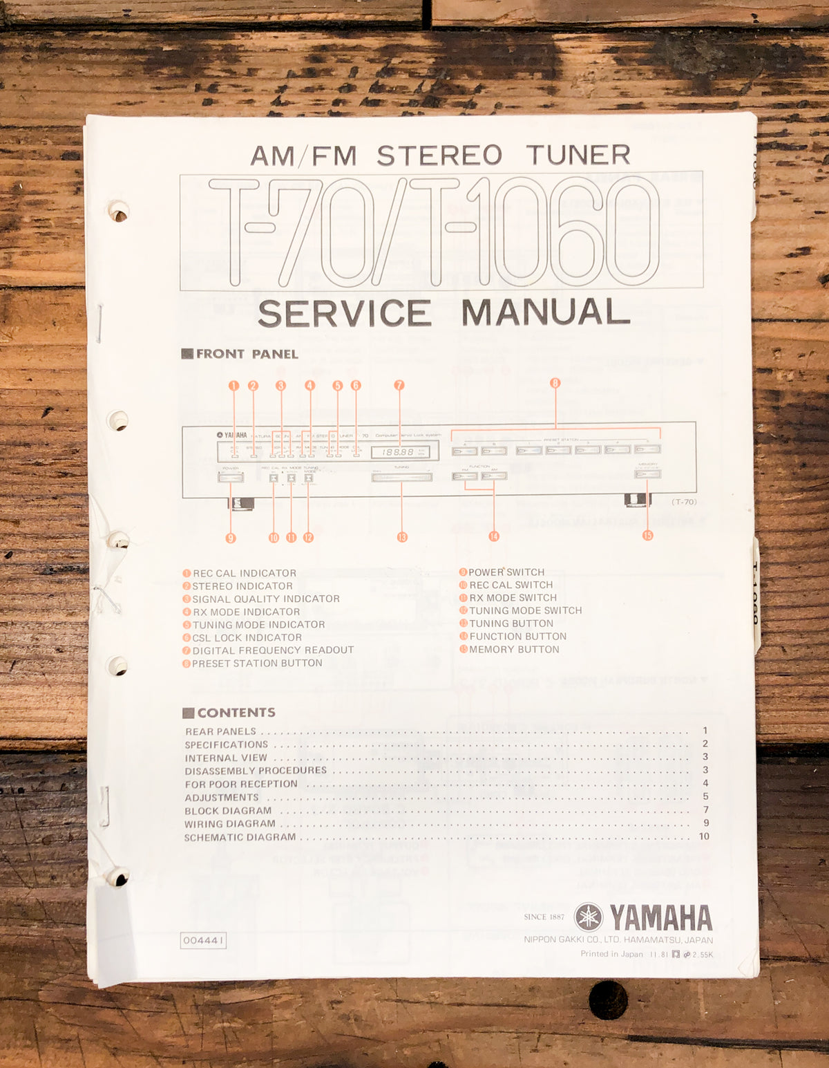 Yamaha T-70 T-1060 Tuner Service Manual *Original*
