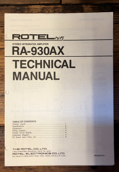 Rotel RA-930AX Amplifier  Service Manual *Original*