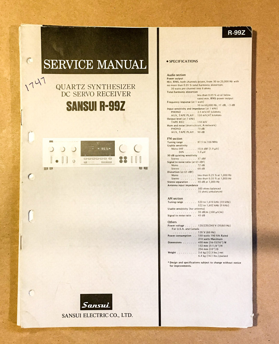 Sansui  R-99Z Receiver Service Manual *Original*