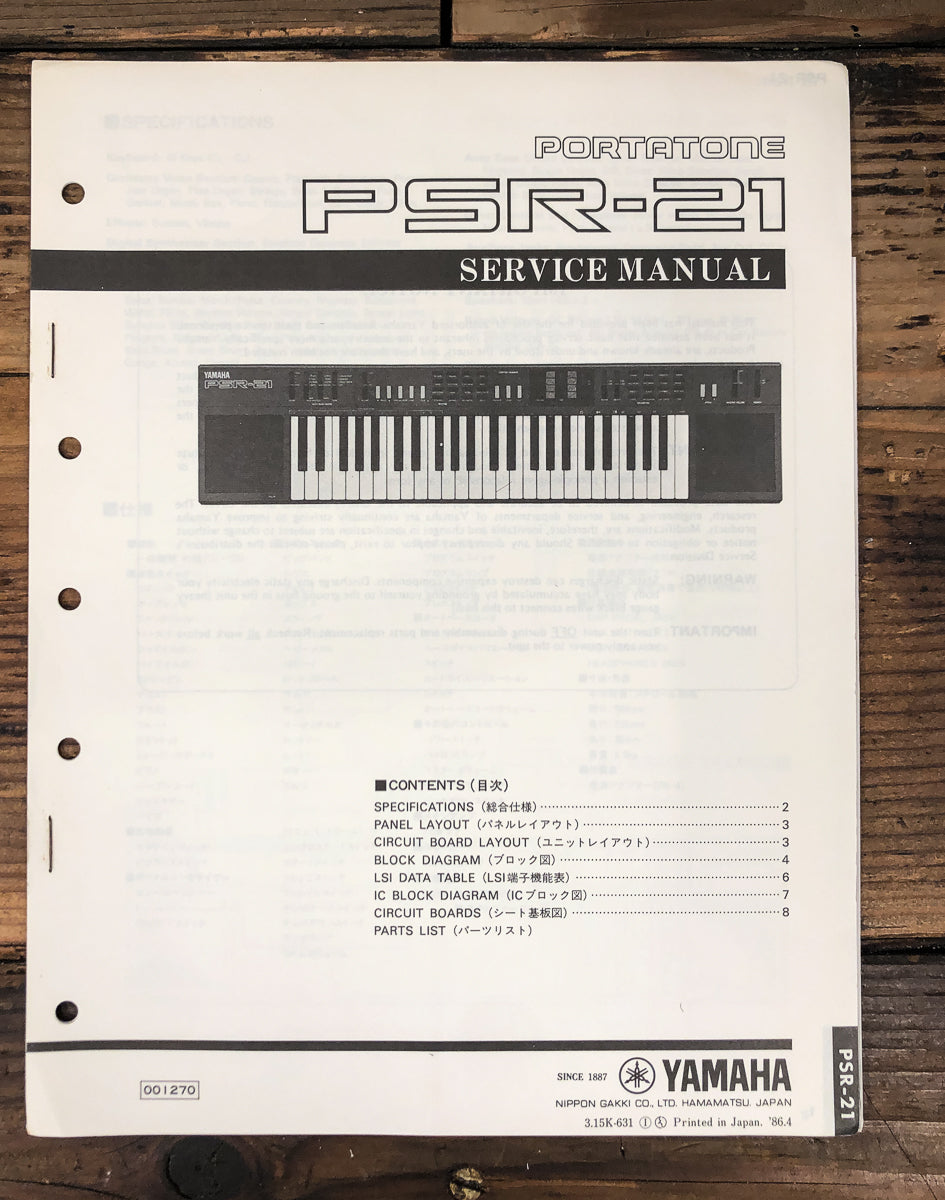 Yamaha PSR-21 PortaTone Keyboard Service Manual *Original*
