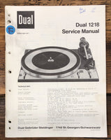 Dual Model 1218 Record Player / Turntable  Service Manual *Original*