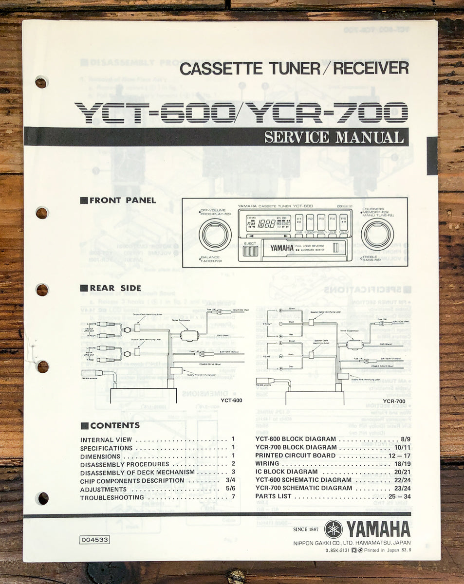 Yamaha YCT-600 YCR-700 Car Radio Service Manual *Original*