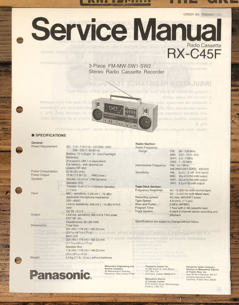 Technics RX-C45F Portable Stereo Service Manual *Original*