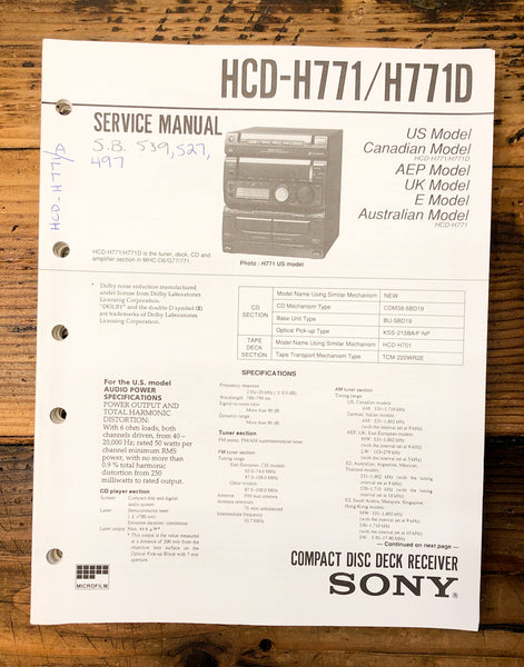 Sony HCD-H771 HCD-H771D Stereo  Service Manual *Original*