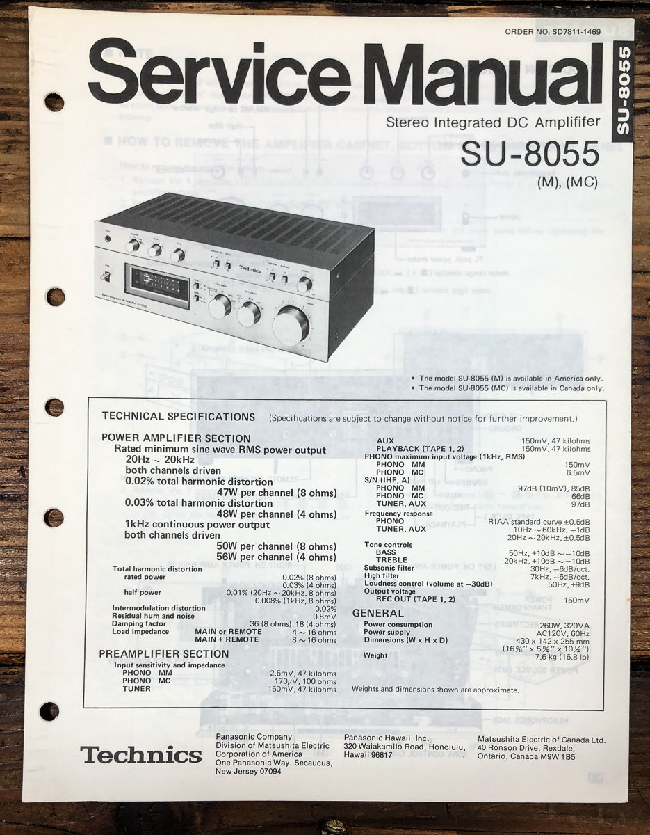 Technics SU-8055 Amplifier Service Manual *Original*